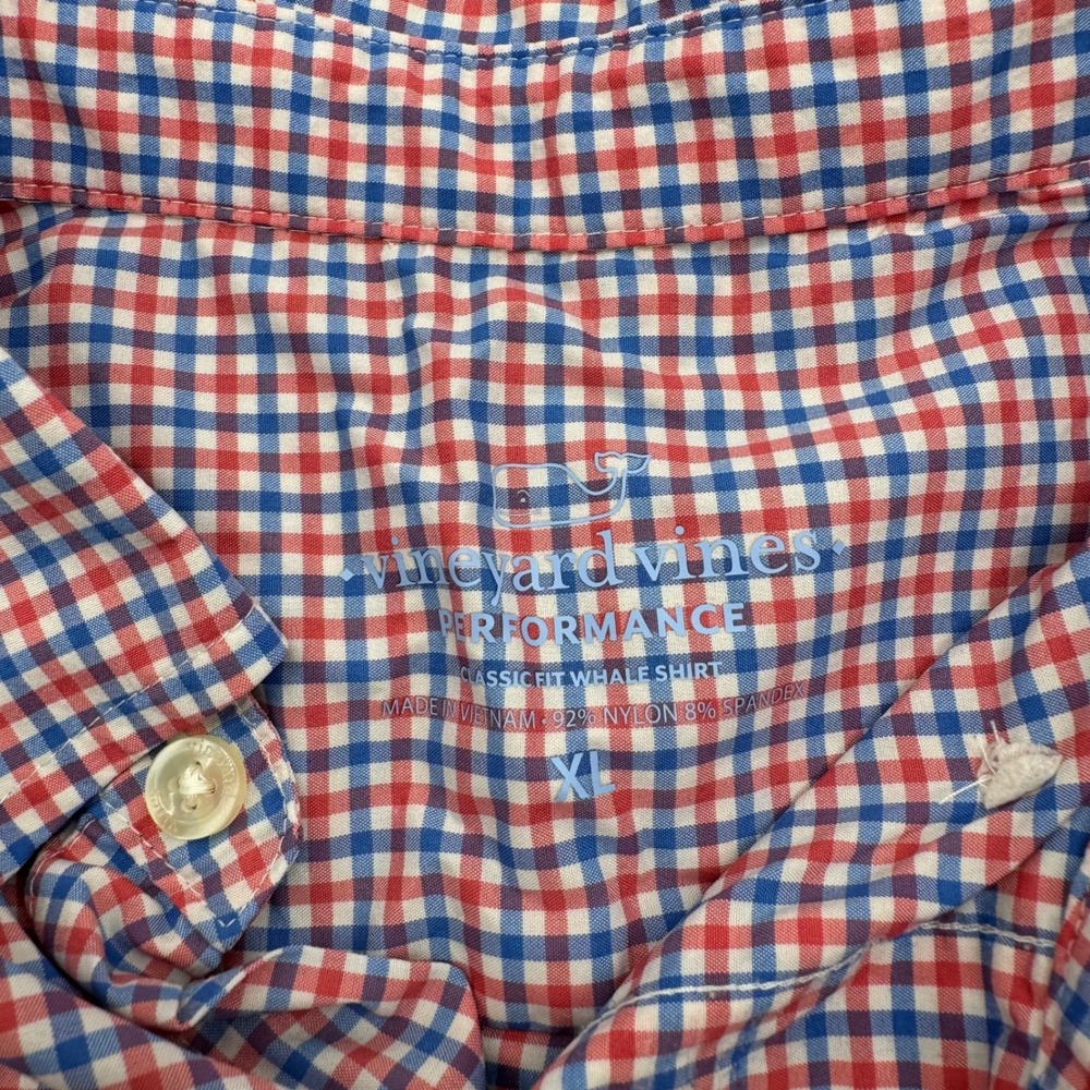 Vineyard Vines‎ Button Down Men's XL Red Blue Gingham Performance Whale Shirt - Picture 2 of 6